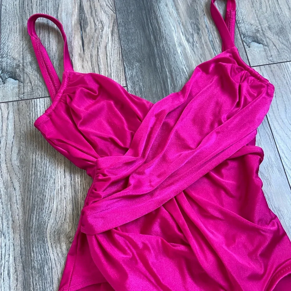 VINTAGE 80s High Leg BARBIE Pink One Piece Swimsuit